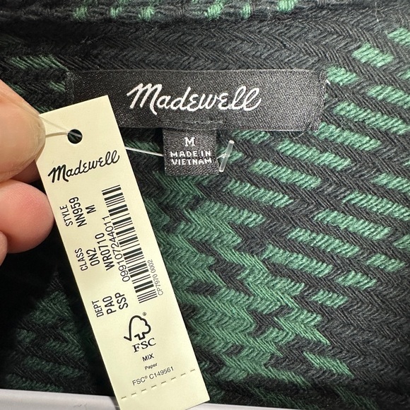 MADEWELL Boxy Shirt Jacket Blazer Green Navy Plaid Button Front NN959 Sz‎ M NWT - Picture 4 of 9